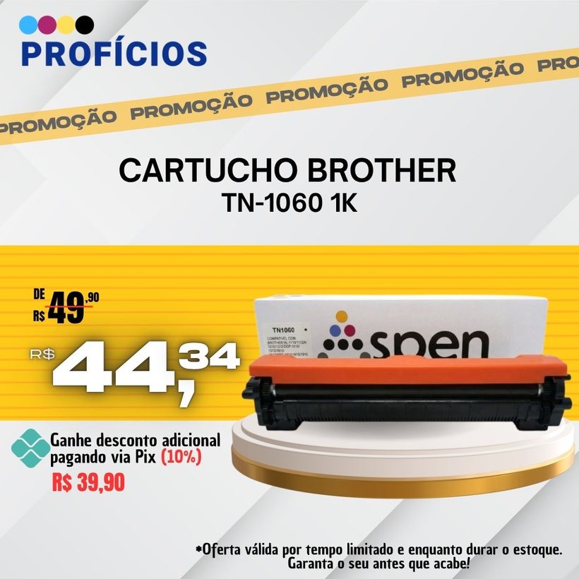 Cartucho Brother TN-1060 1K de R$ 49,90 por R$ 44,34